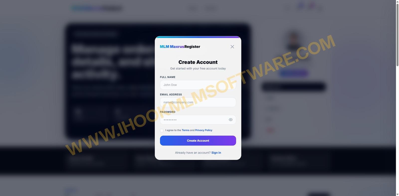 Create Account Preview
